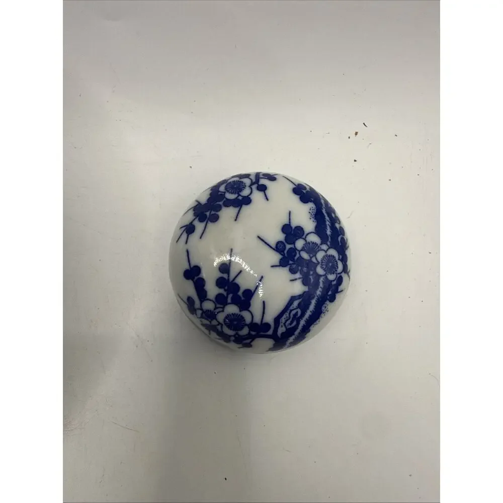 Blue & White Porcelain Floral Ginger Jar Style Lidded Jar Made in Japan *